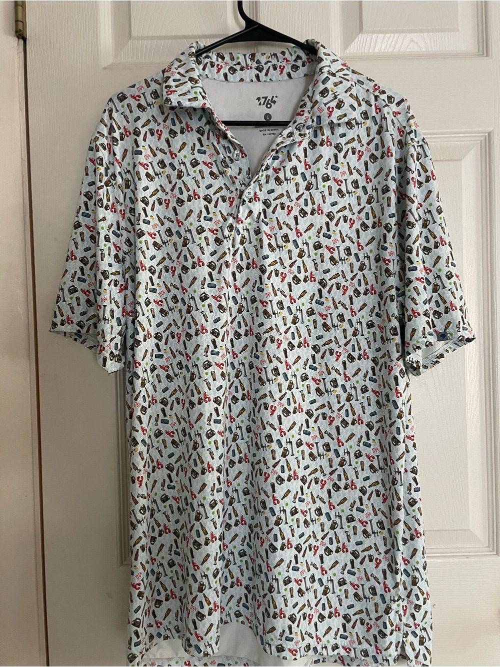 1764 Golf Short-Sleeve Shirt with Novelty Beer Print